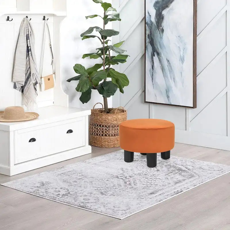 Tabouret repose-pieds rond ottoman en velours, rembourré moderne