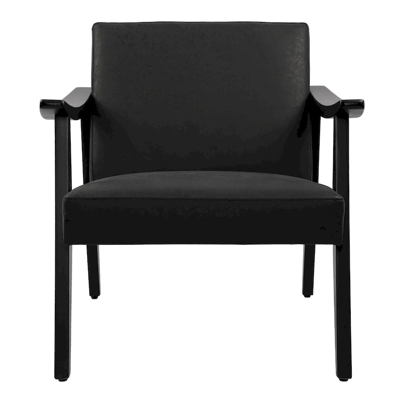 Fauteuil d'appoint en similicuir, fauteuil en bois massif finition noire