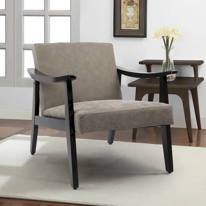 Fauteuil d'appoint en similicuir, fauteuil en bois massif finition noire