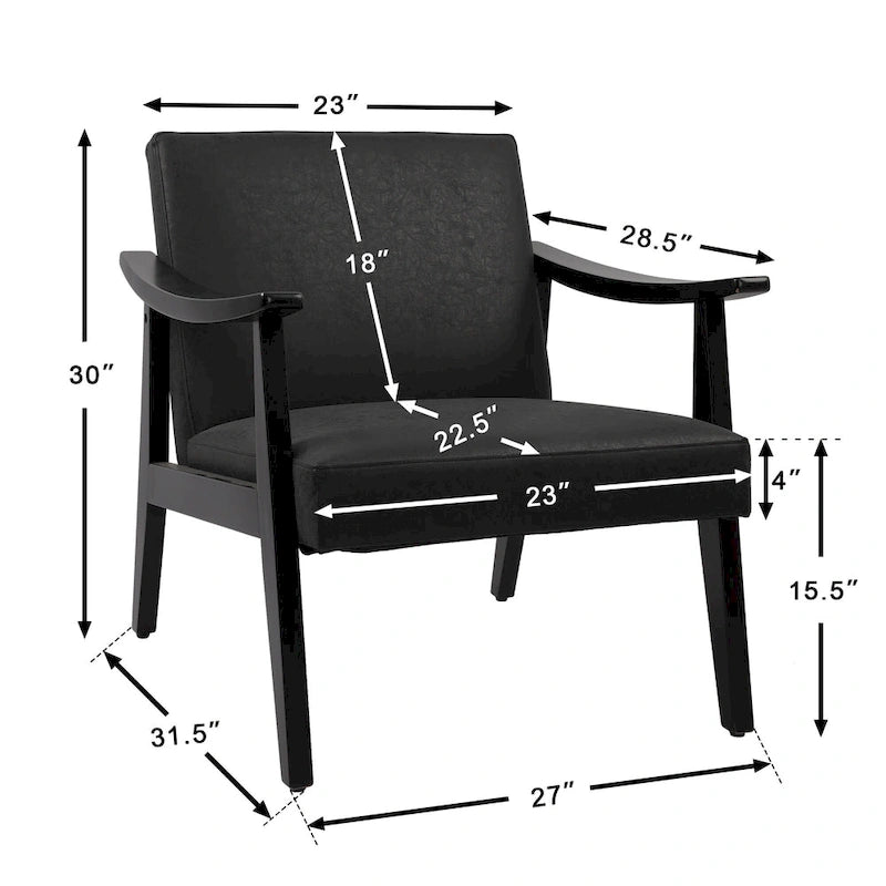 Fauteuil d'appoint en similicuir, fauteuil en bois massif finition noire