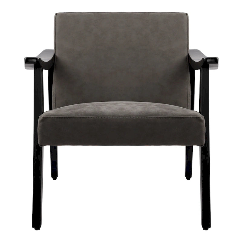 Fauteuil d'appoint en similicuir, fauteuil en bois massif finition noire