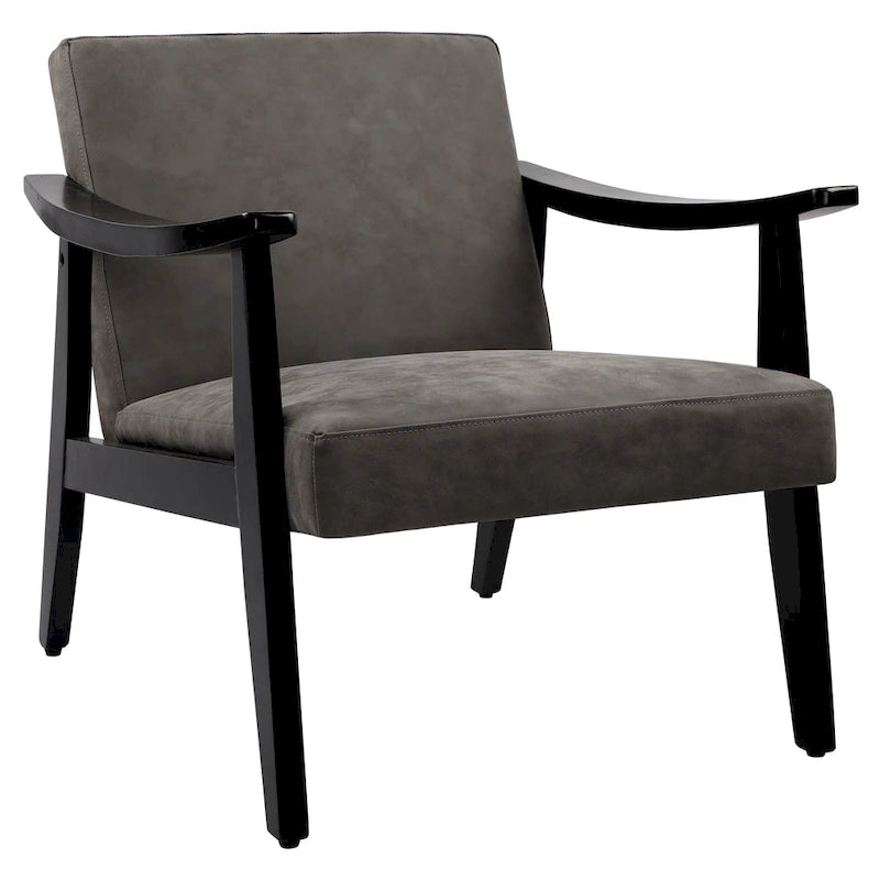 Fauteuil d'appoint en similicuir, fauteuil en bois massif finition noire