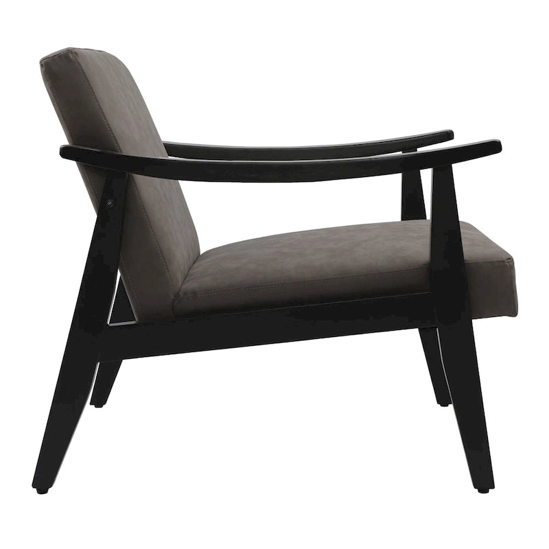 Fauteuil d'appoint en similicuir, fauteuil en bois massif finition noire