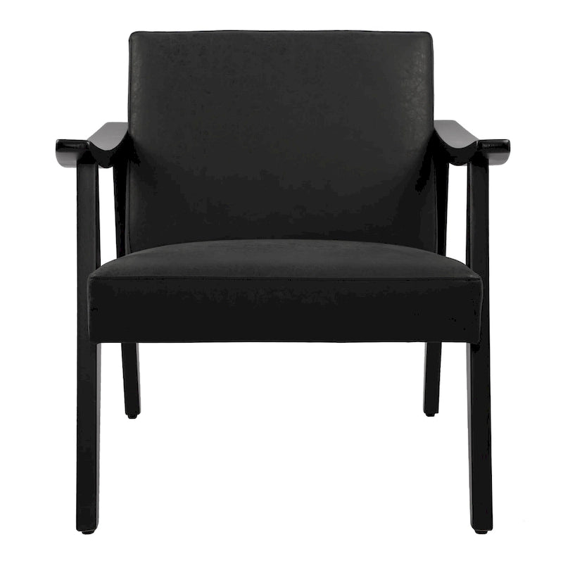Fauteuil d'appoint en similicuir, fauteuil en bois massif finition noire