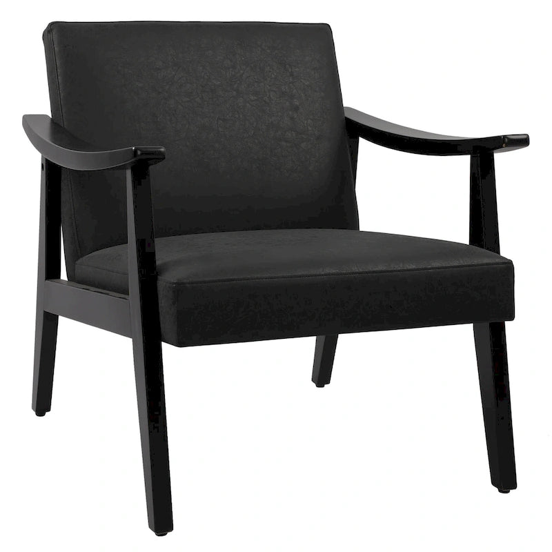 Fauteuil d'appoint en similicuir, fauteuil en bois massif finition noire