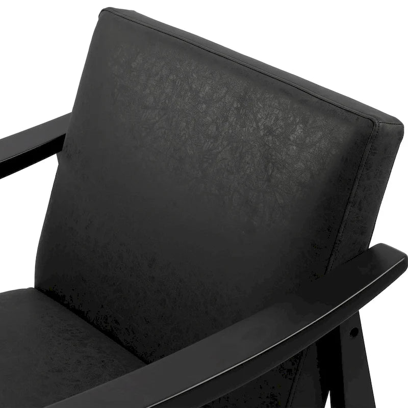 Fauteuil d'appoint en similicuir, fauteuil en bois massif finition noire