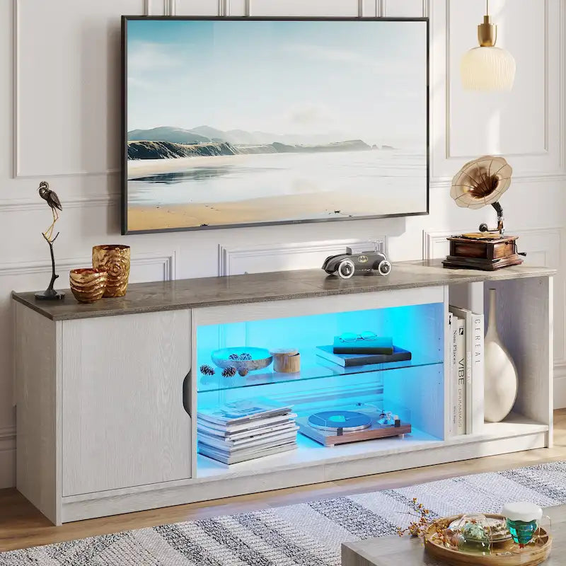 Meuble TV moderne pour téléviseurs jusqu'à 65 pouces, centre de divertissement de jeu avec étagères réglables pour PS5 - 58 pouces