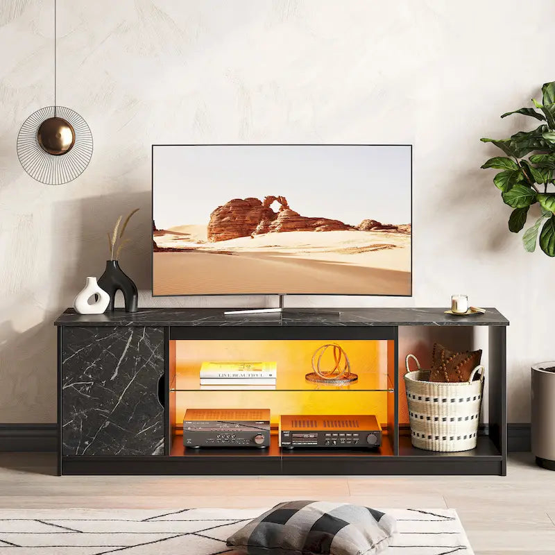 Meuble TV moderne pour téléviseurs jusqu'à 65 pouces, centre de divertissement de jeu avec étagères réglables pour PS5 - 58 pouces