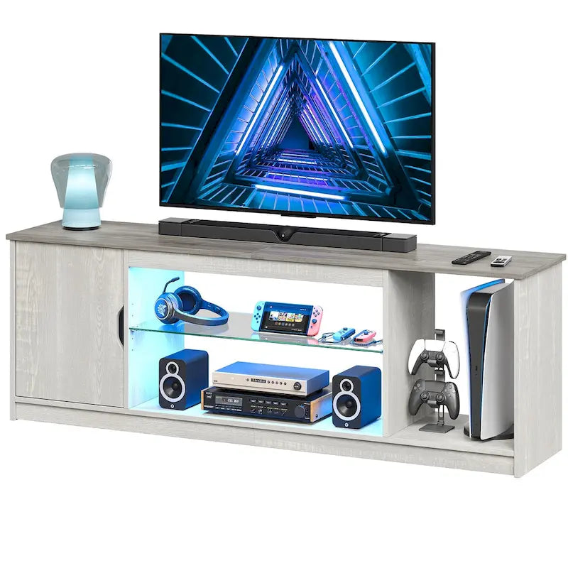 Meuble TV moderne pour téléviseurs jusqu'à 65 pouces, centre de divertissement de jeu avec étagères réglables pour PS5 - 58 pouces