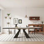Ensemble de salle à manger moderne et minimaliste de 9 pièces avec plateau extensible en pierre frittée et double piédestal de 280 cm