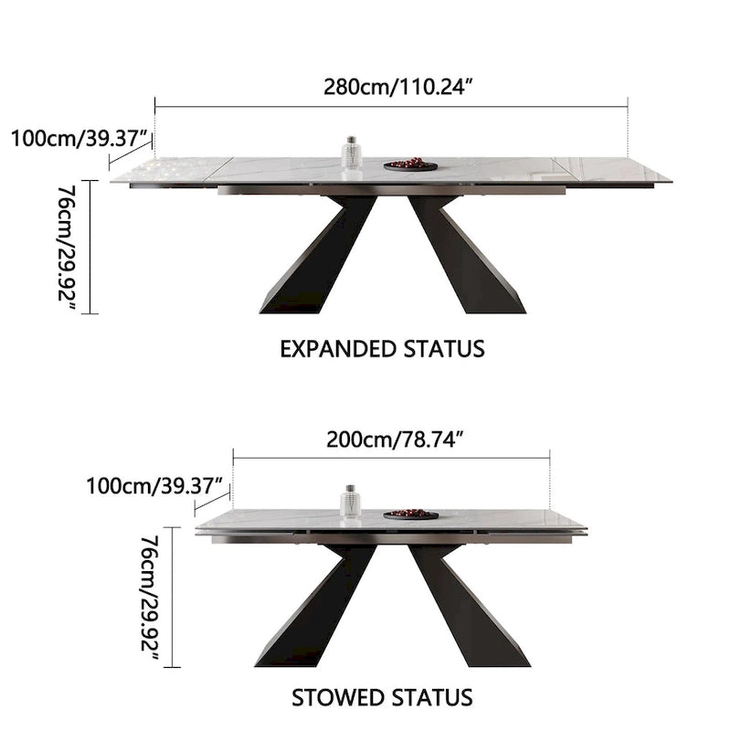 Ensemble de salle à manger moderne et minimaliste de 9 pièces avec plateau extensible en pierre frittée et double piédestal de 280 cm