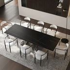 Ensemble de salle à manger moderne et minimaliste de 9 pièces avec plateau extensible en pierre frittée et double piédestal de 280 cm