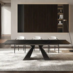 Ensemble de salle à manger moderne et minimaliste de 9 pièces avec plateau extensible en pierre frittée et double piédestal de 280 cm