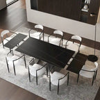 Ensemble de salle à manger moderne et minimaliste de 9 pièces avec plateau extensible en pierre frittée et double piédestal de 280 cm