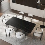 Ensemble de salle à manger moderne et minimaliste de 9 pièces avec plateau extensible en pierre frittée et double piédestal de 280 cm
