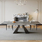Ensemble de salle à manger moderne et minimaliste de 9 pièces avec plateau extensible en pierre frittée et double piédestal de 280 cm