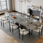 Ensemble de salle à manger moderne et minimaliste de 9 pièces avec plateau extensible en pierre frittée et double piédestal de 280 cm
