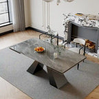 Ensemble de salle à manger moderne et minimaliste de 9 pièces avec plateau extensible en pierre frittée et double piédestal de 280 cm