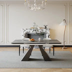 Ensemble de salle à manger moderne et minimaliste de 9 pièces avec plateau extensible en pierre frittée et double piédestal de 280 cm