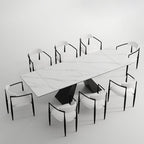 Ensemble de salle à manger moderne et minimaliste de 9 pièces avec plateau extensible en pierre frittée et double piédestal de 280 cm