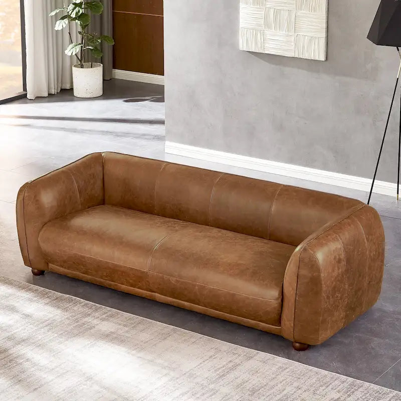 Canapé Mayla de luxe en cuir italien de style moderne du milieu du siècle