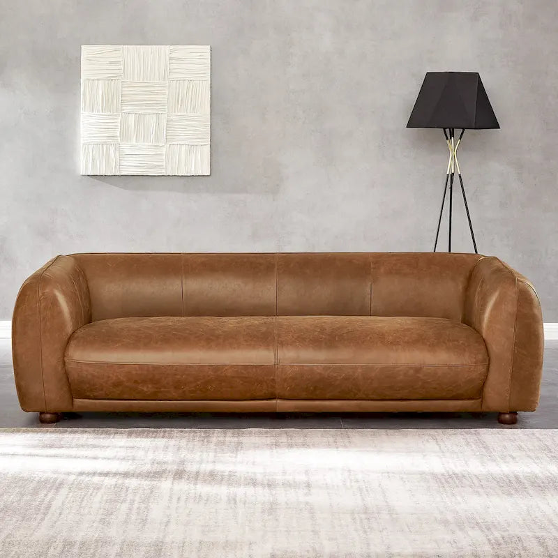 Canapé Mayla de luxe en cuir italien de style moderne du milieu du siècle