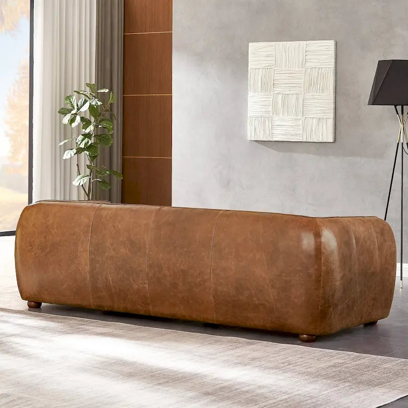 Canapé Mayla de luxe en cuir italien de style moderne du milieu du siècle