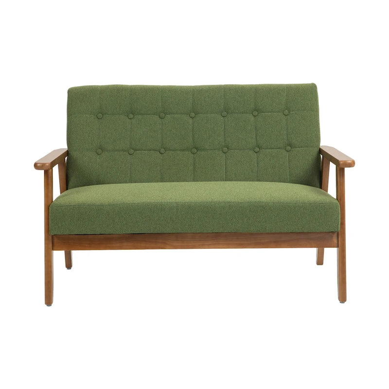 HOMEFUN Canapé deux places capitonné en lin/PU avec cadre en bois de style Mid-Century