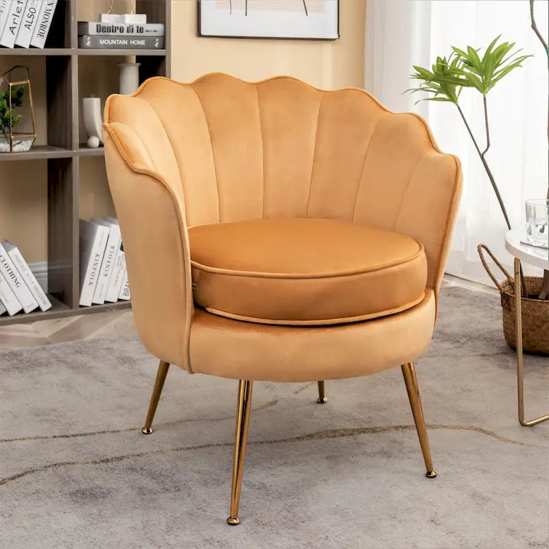 Fauteuil rond Cavett 28.3 large en velours avec pieds en métal doré