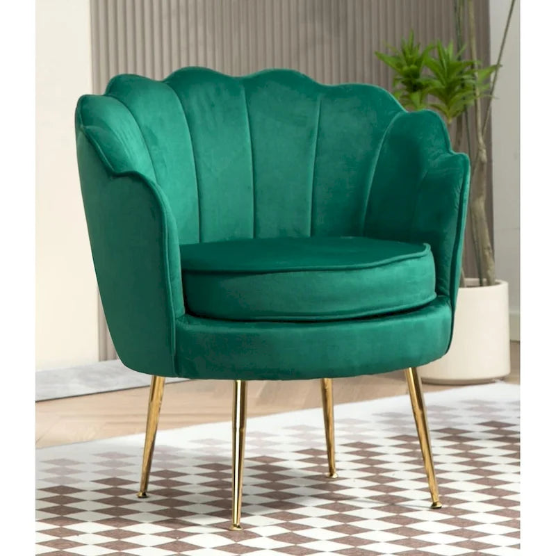 Fauteuil rond Cavett 28.3 large en velours avec pieds en métal doré