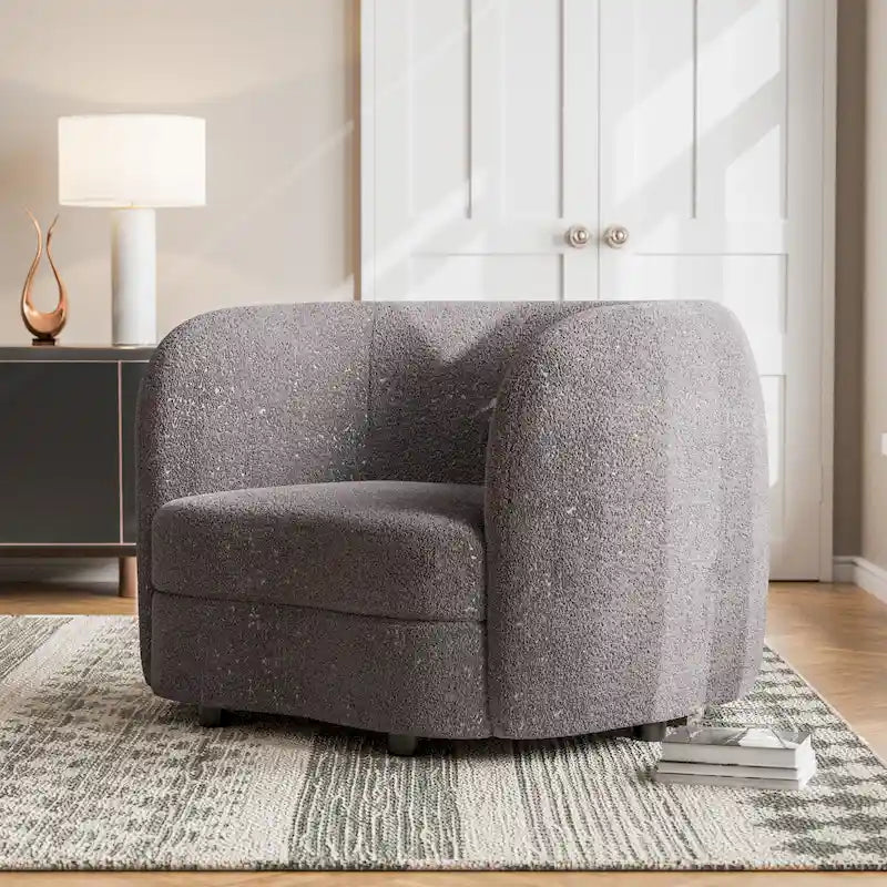 Fauteuil d'appoint Ophelia de Furniture of America avec accoudoirs incurvés modernes en bouclette, assise de style haricot et pieds ronds en bois