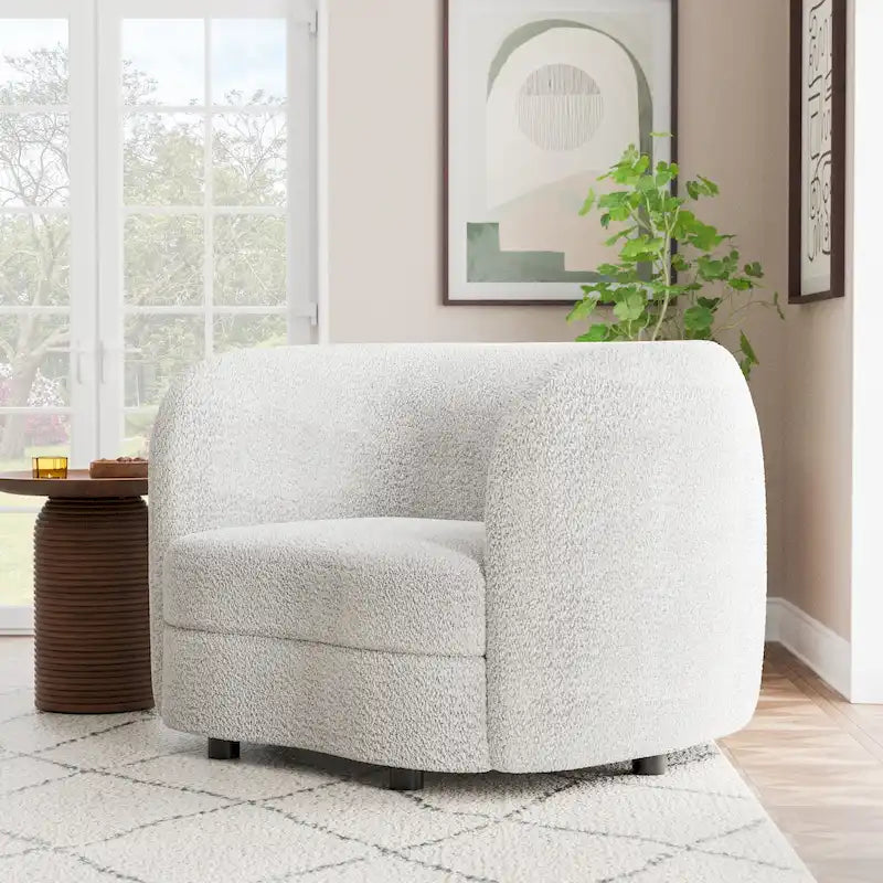 Fauteuil d'appoint Ophelia de Furniture of America avec accoudoirs incurvés modernes en bouclette, assise de style haricot et pieds ronds en bois