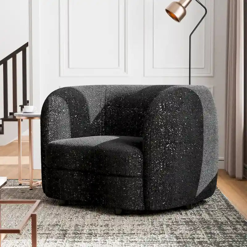 Fauteuil d'appoint Ophelia de Furniture of America avec accoudoirs incurvés modernes en bouclette, assise de style haricot et pieds ronds en bois