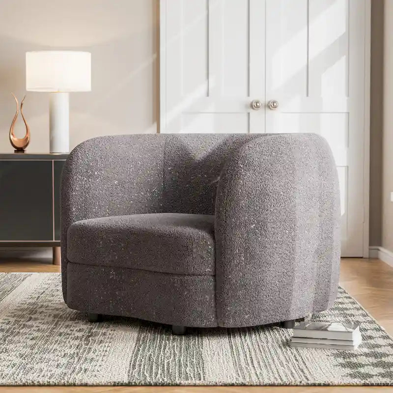 Fauteuil d'appoint Ophelia de Furniture of America avec accoudoirs incurvés modernes en bouclette, assise de style haricot et pieds ronds en bois