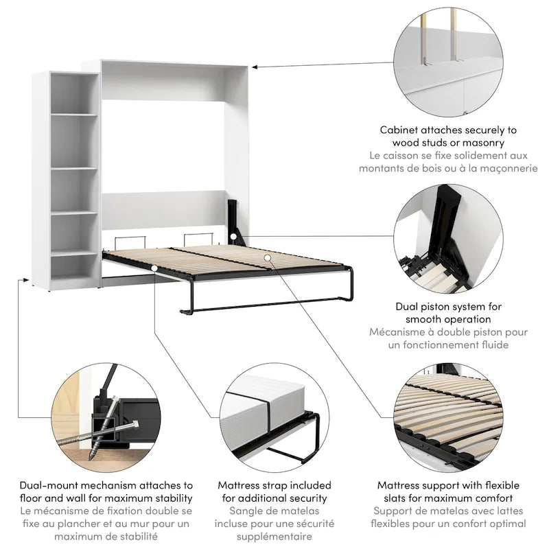Lit escamotable Claremont Queen avec organisateur de garde-robe (85 po de largeur) par Bestar