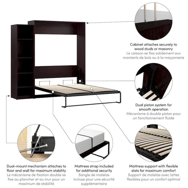 Lit escamotable Claremont Queen avec organisateur de garde-robe (85 po de largeur) par Bestar