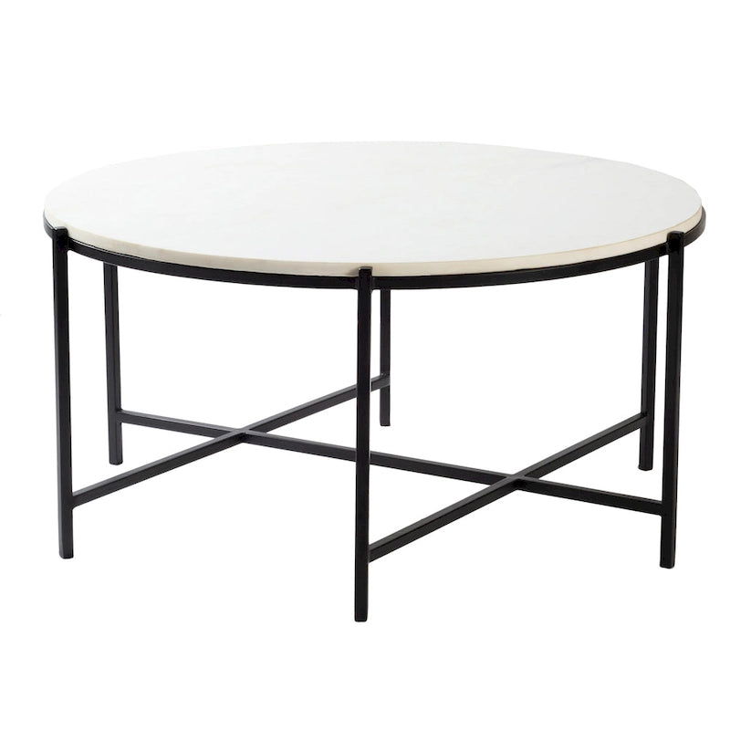Table basse Tresana en marbre et métal mat, fabriquée à la main, au design moderne