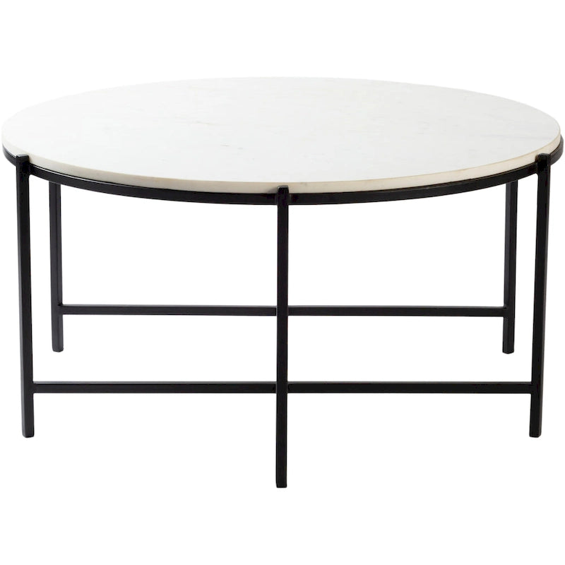 Table basse Tresana en marbre et métal mat, fabriquée à la main, au design moderne