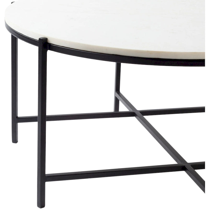 Table basse Tresana en marbre et métal mat, fabriquée à la main, au design moderne