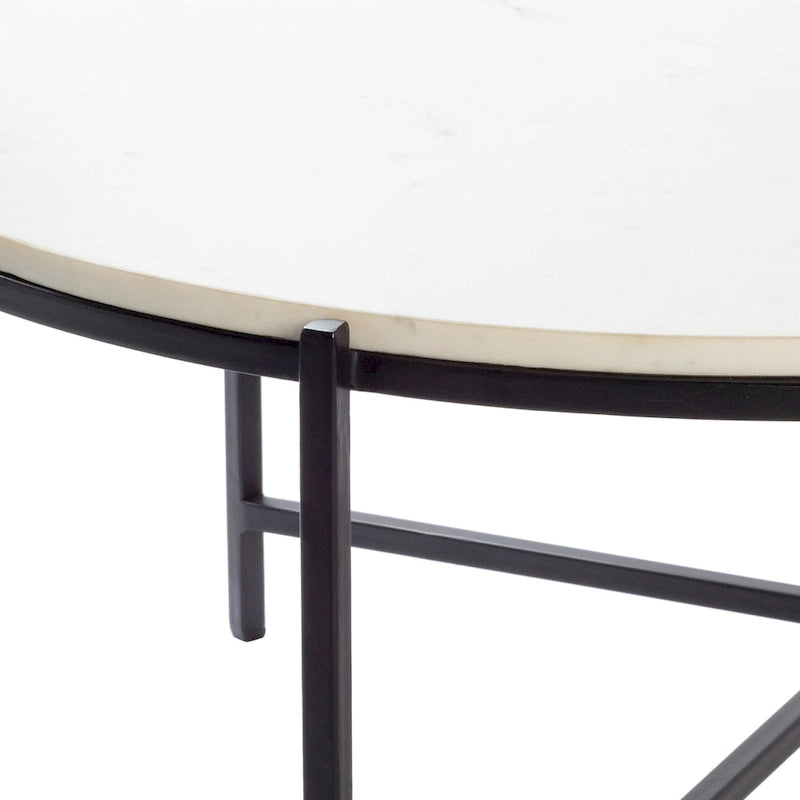Table basse Tresana en marbre et métal mat, fabriquée à la main, au design moderne