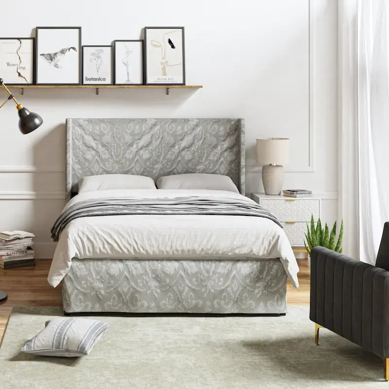 Lit en métal rembourré avec housse lavable traditionnelle Louise par HULALA HOME