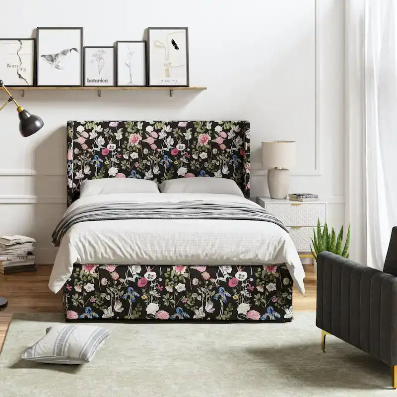 Lit en métal rembourré avec housse lavable traditionnelle Louise par HULALA HOME