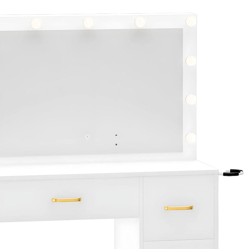 Table de toilette miroir Moasis 35.4 avec tabouret et ampoule - 35,4L x 15,7l x 53,5H