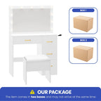 Table de toilette miroir Moasis 35.4 avec tabouret et ampoule - 35,4L x 15,7l x 53,5H