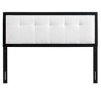 Tête de lit capitonnée Marlin traditionnelle en tissu blanc avec cadre en bois noir - Grand lit