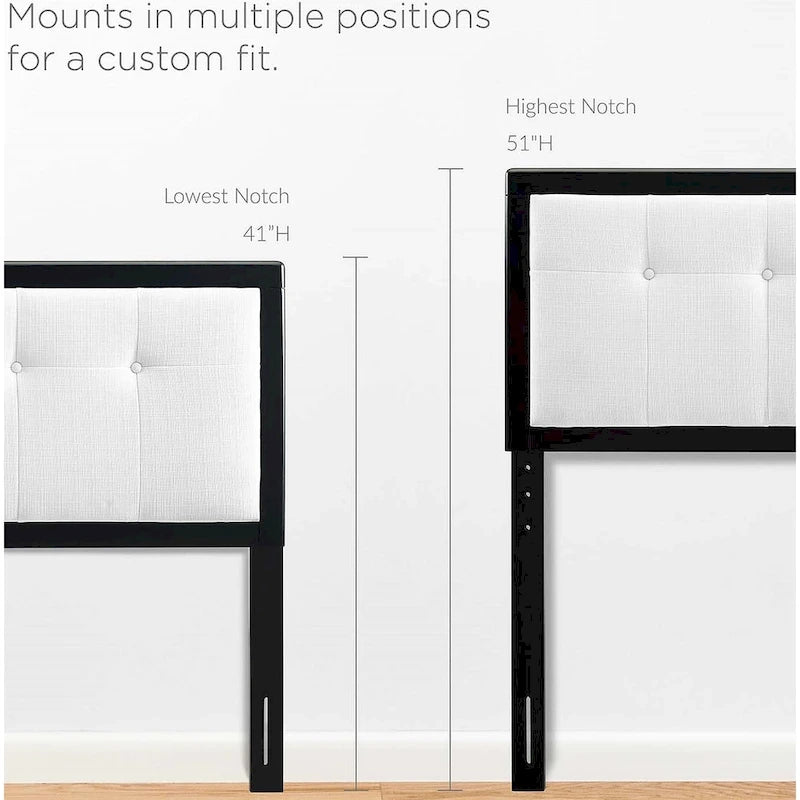 Tête de lit capitonnée Marlin traditionnelle en tissu blanc avec cadre en bois noir - Grand lit