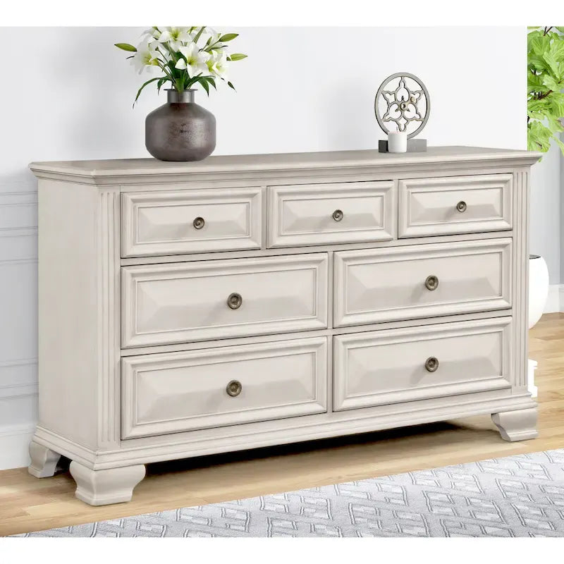 Ensemble de chambre à coucher en bois parchemin vieilli Roundhill Furniture Renova, lit à panneaux, commode, miroir, table de chevet