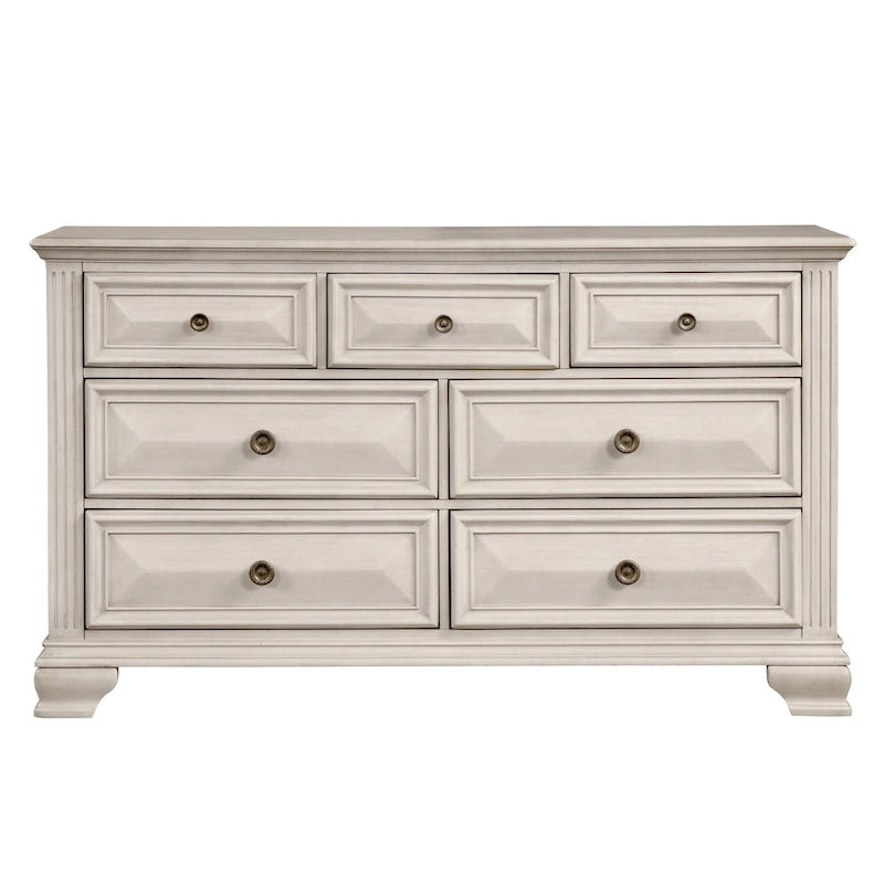 Ensemble de chambre à coucher en bois parchemin vieilli Roundhill Furniture Renova, lit à panneaux, commode, miroir, table de chevet
