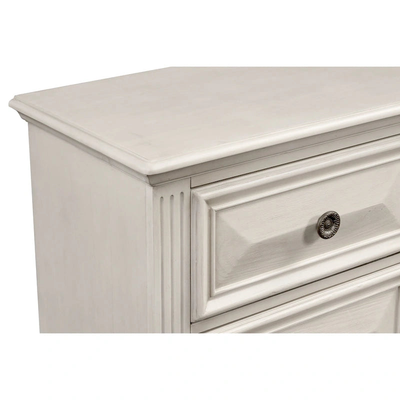 Ensemble de chambre à coucher en bois parchemin vieilli Roundhill Furniture Renova, lit à panneaux, commode, miroir, table de chevet