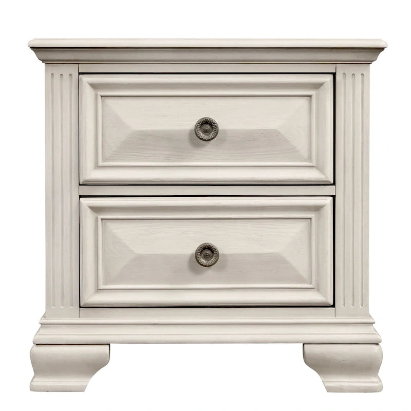 Ensemble de chambre à coucher en bois parchemin vieilli Roundhill Furniture Renova, lit à panneaux, commode, miroir, table de chevet